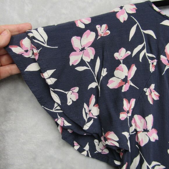 Billabong Fluttering Heart Jumpsuit Size L Blue Pink Floral Print Pockets V-Neck - Picture 11 of 12